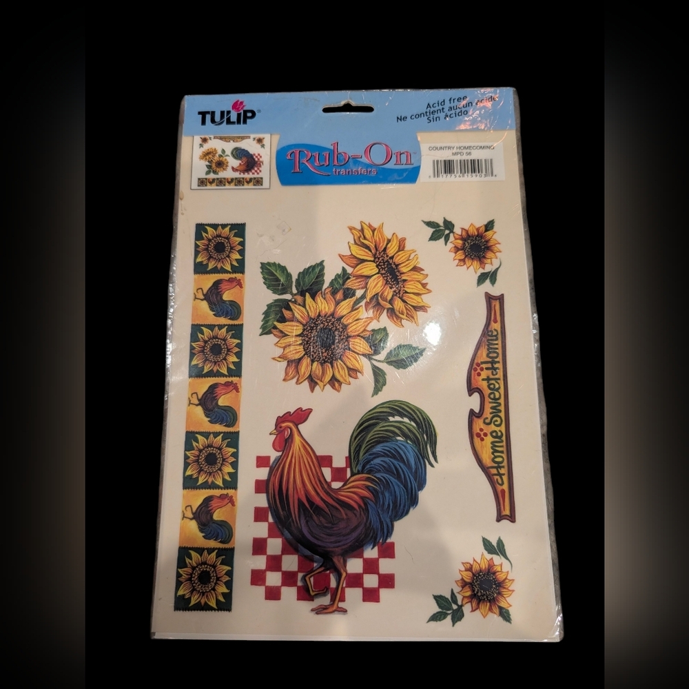 Tulip Rub-On Transfers with Rooster and Sunflower Design